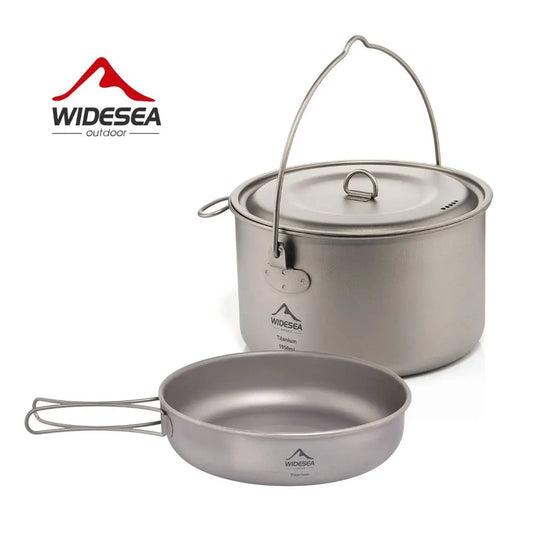 Widesea Camping Titanium Cookware Set Pot Frying Pan Picnic Kitchen Hiking Trekking