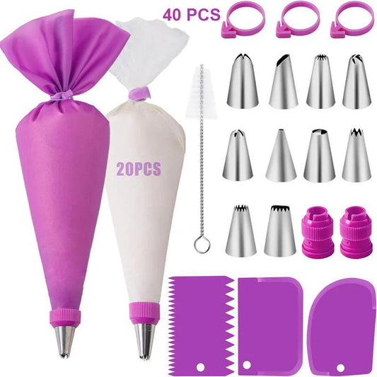 Silicone Piping Bags and Tips Set Cake DIY Decorating Kit  Pastry Baking tools, reuseable