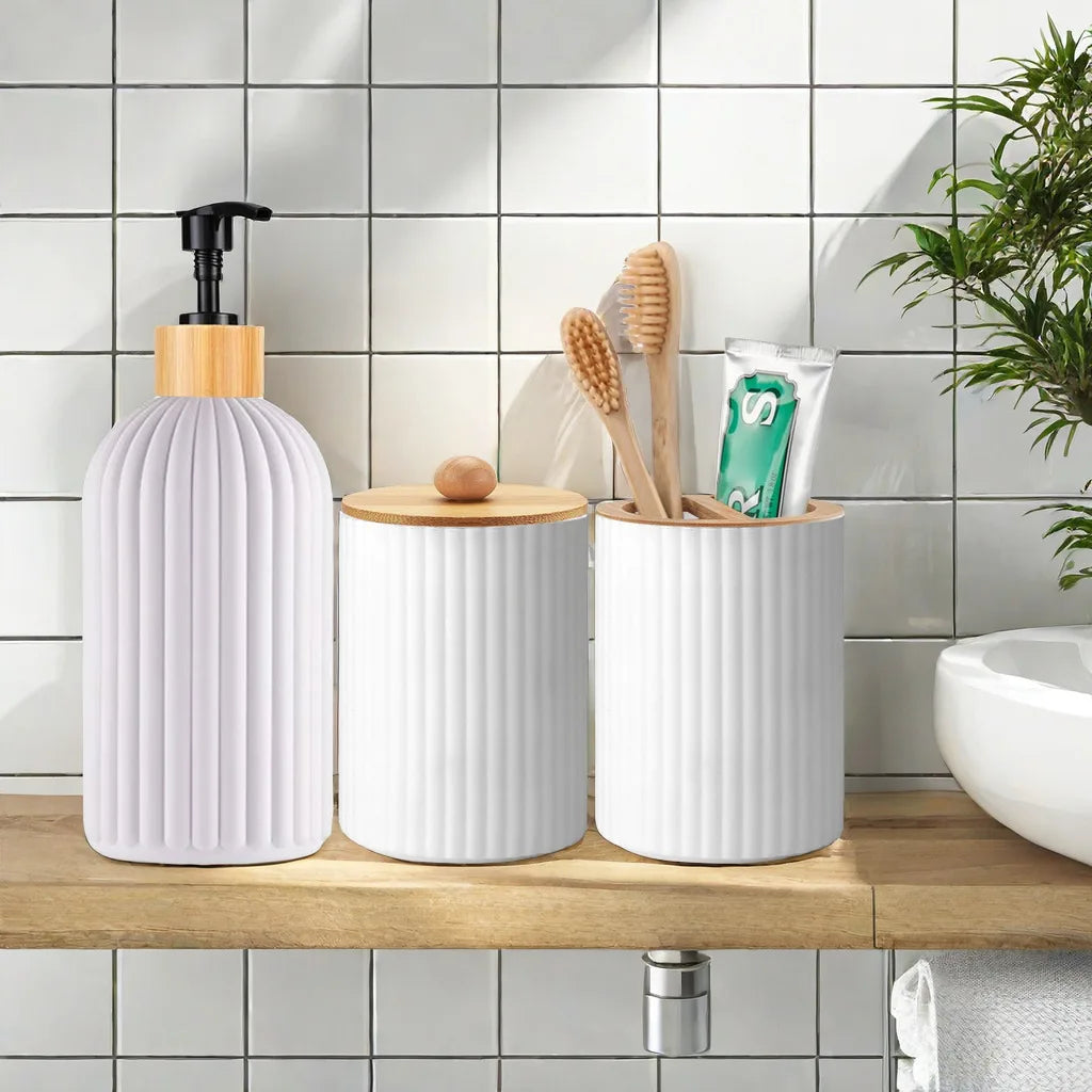 Bathroom Countertop Hand Soap Dispenser Cotton Ball Storage Box Toothbrush holder