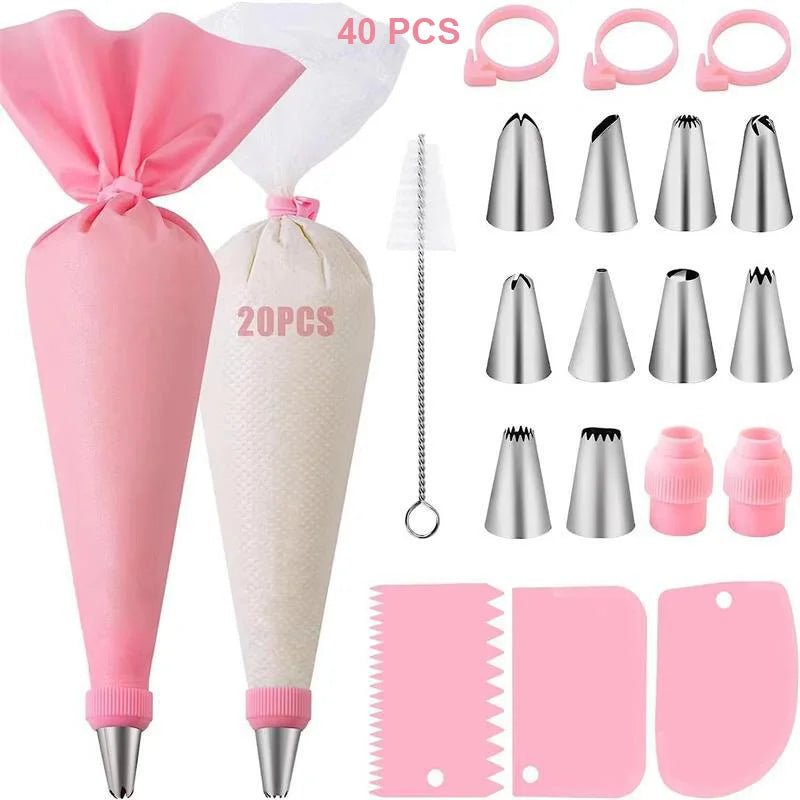 Silicone Piping Bags and Tips Set Cake DIY Decorating Kit  Pastry Baking tools, reuseable