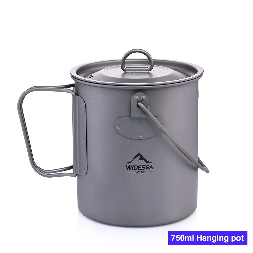 Widesea Camping Titanium Cookware Set Pot Frying Pan Picnic Kitchen Hiking Trekking