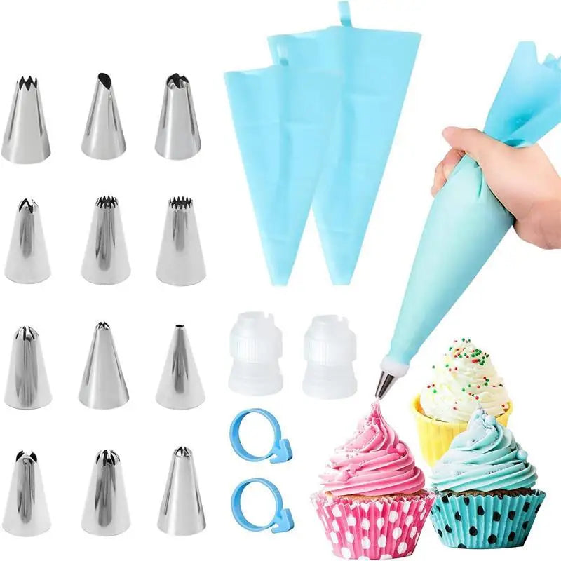 Silicone Piping Bags and Tips Set Cake DIY Decorating Kit  Pastry Baking tools, reuseable