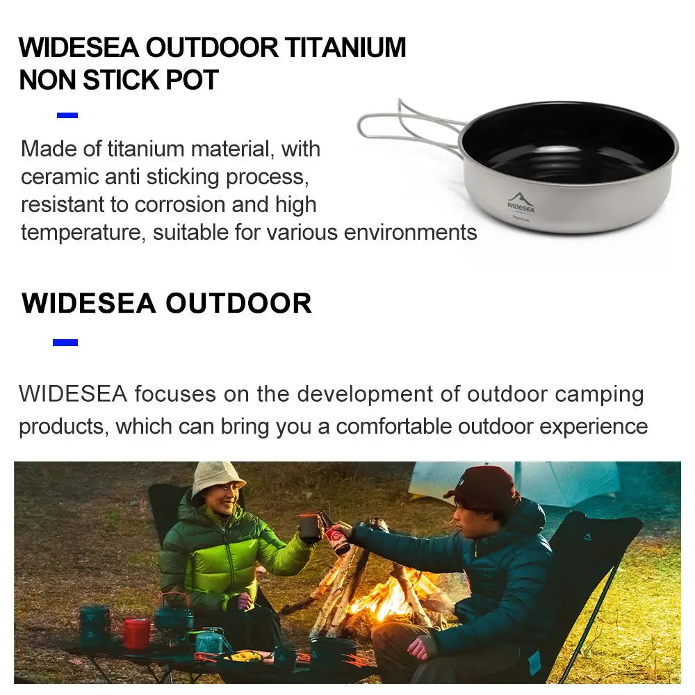 Widesea Camping Titanium Cookware Set Pot Frying Pan Picnic Kitchen Hiking Trekking