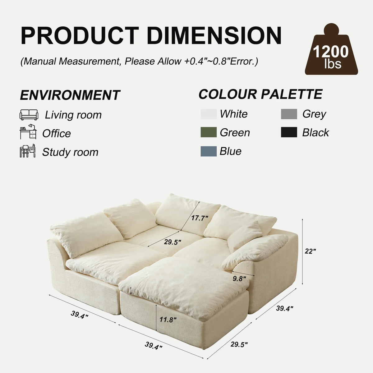 Modern Modular Sectional Sofa Cloud Couch Oversized Deep Seat Comfy Sofa