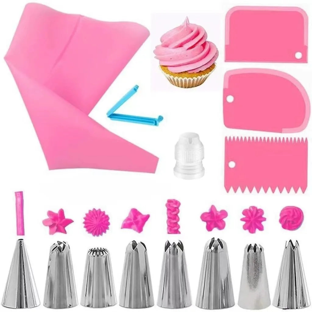Silicone Piping Bags and Tips Set Cake DIY Decorating Kit  Pastry Baking tools, reuseable