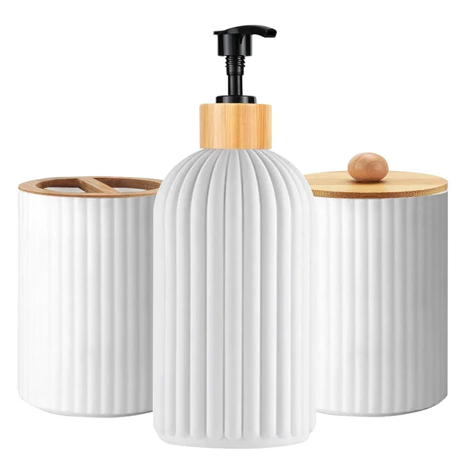 Bathroom Countertop Hand Soap Dispenser Cotton Ball Storage Box Toothbrush holder