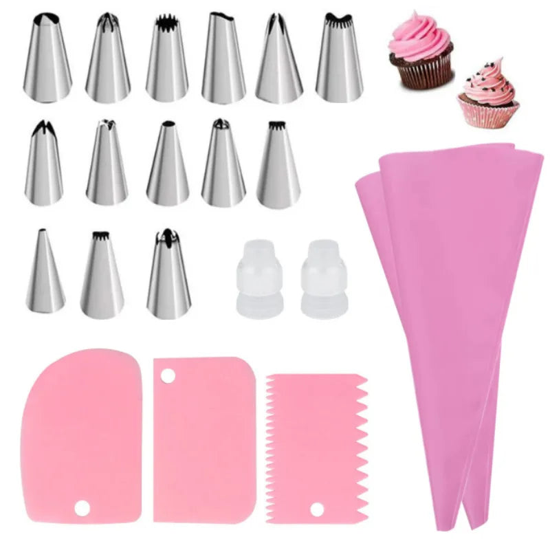 Silicone Piping Bags and Tips Set Cake DIY Decorating Kit  Pastry Baking tools, reuseable