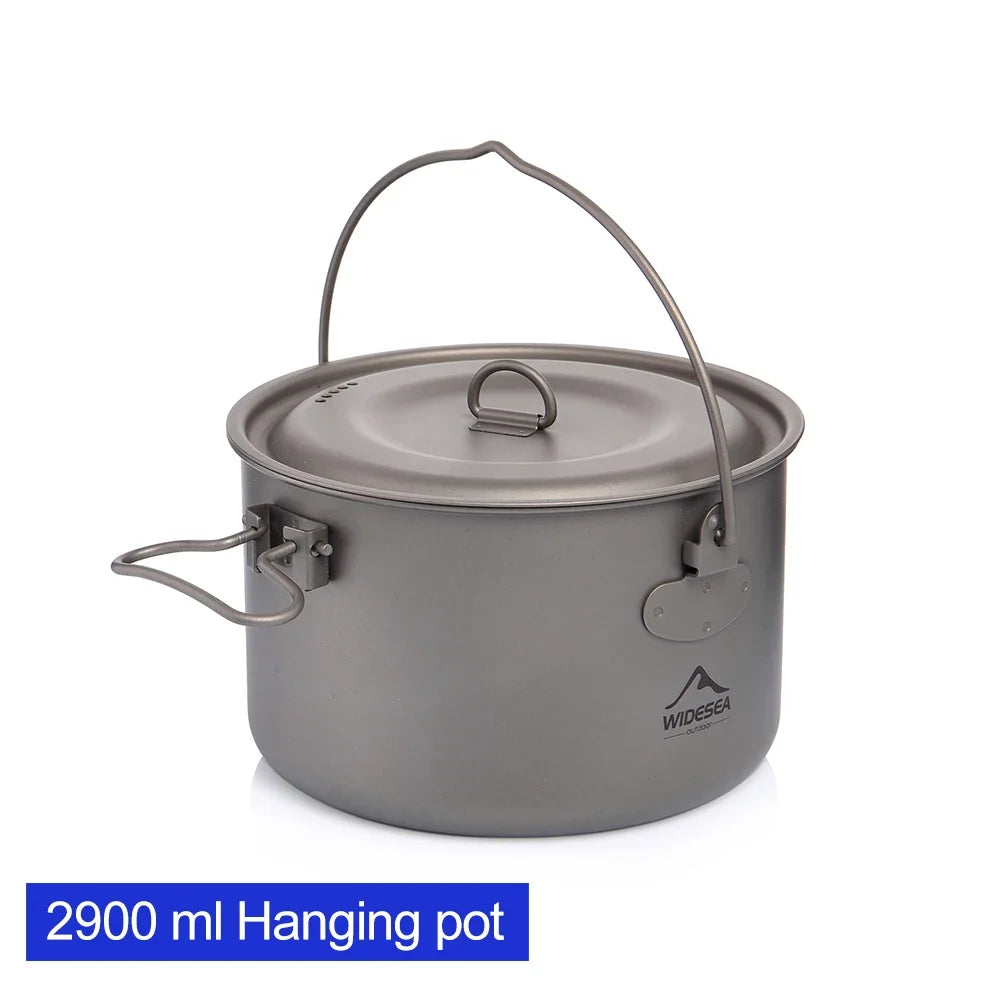 Widesea Camping Titanium Cookware Set Pot Frying Pan Picnic Kitchen Hiking Trekking