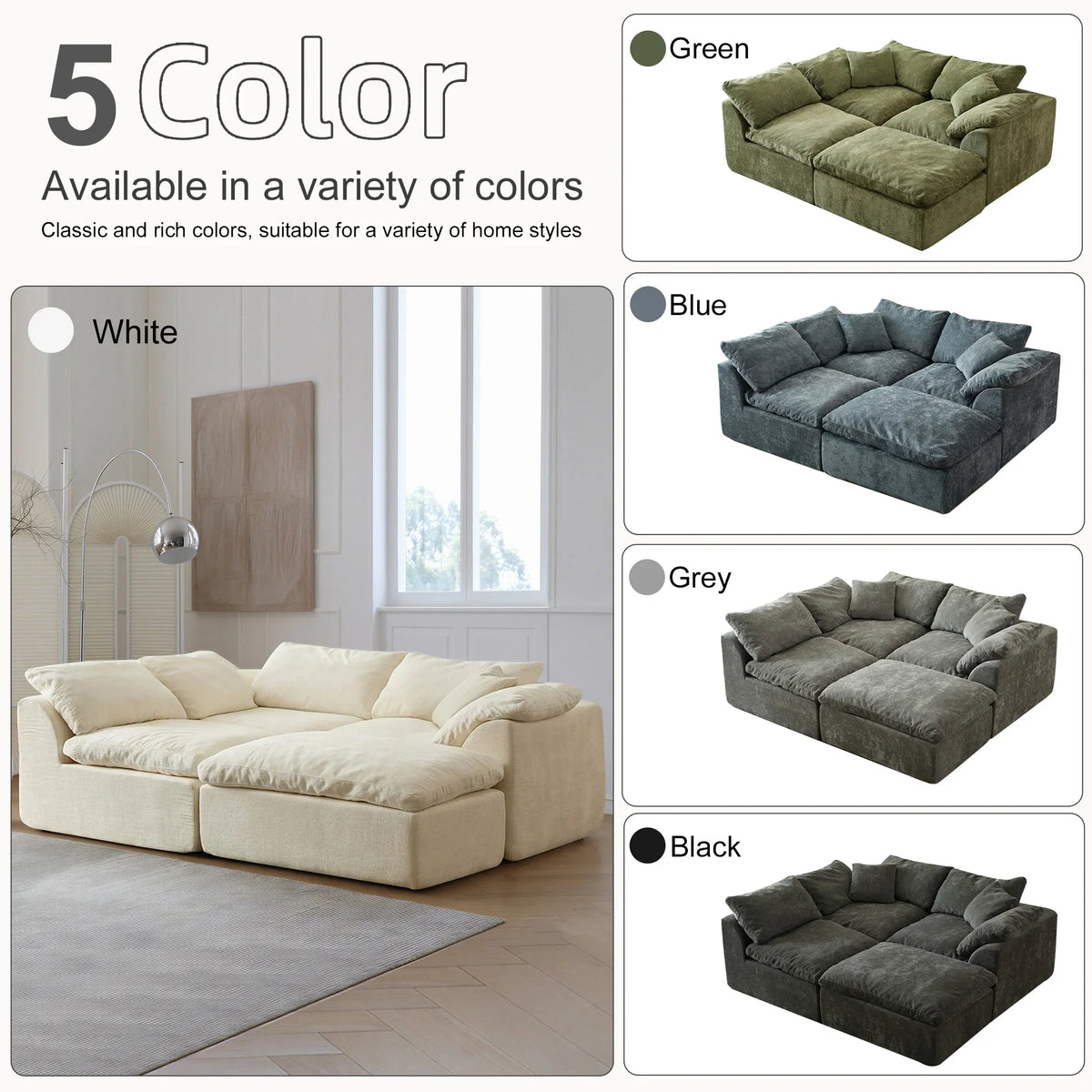 Modern Modular Sectional Sofa Cloud Couch Oversized Deep Seat Comfy Sofa
