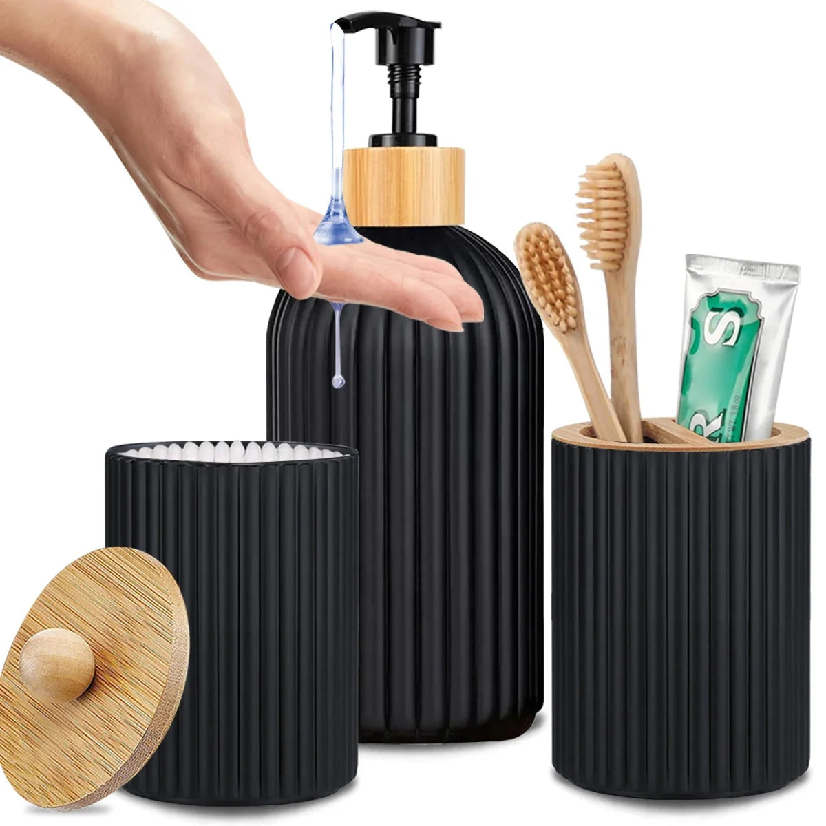 Bathroom Countertop Hand Soap Dispenser Cotton Ball Storage Box Toothbrush holder