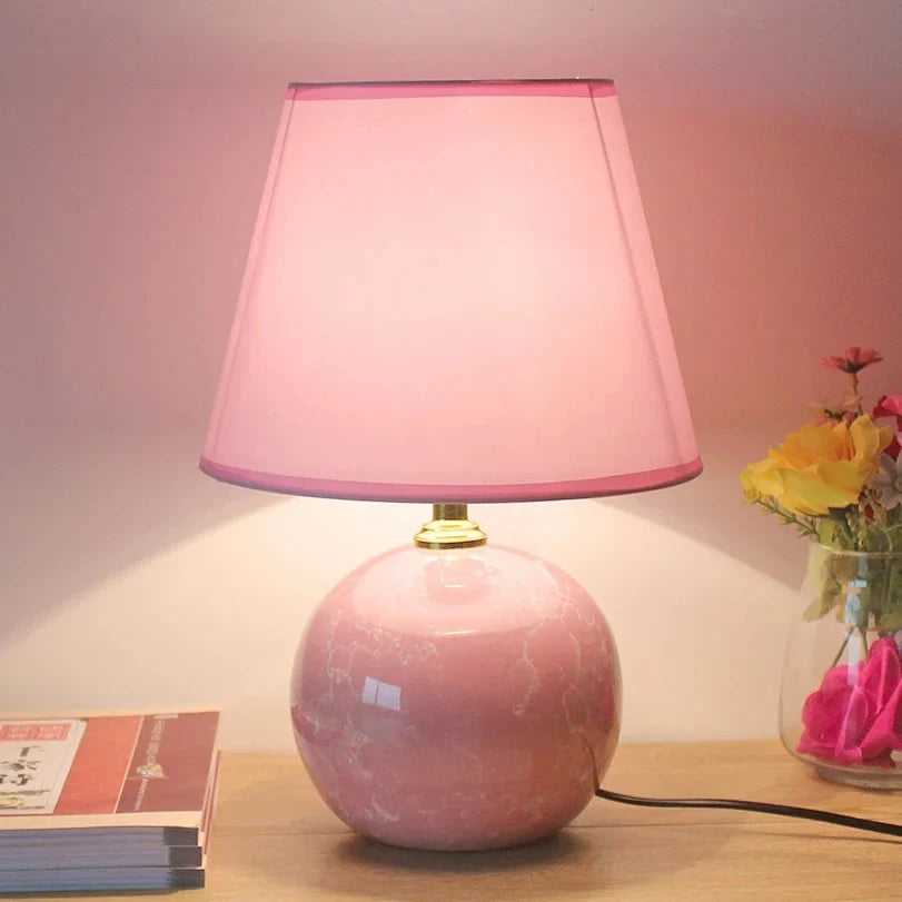 Nordic Pink Ceramic Bedside Table Lamp – Modern Cute LED Desk Lamp for Bedroom & Home Décor