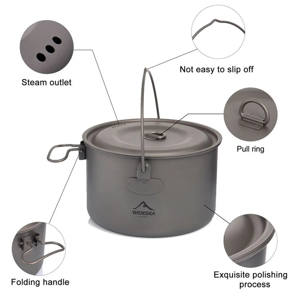 Widesea Camping Titanium Cookware Set Pot Frying Pan Picnic Kitchen Hiking Trekking