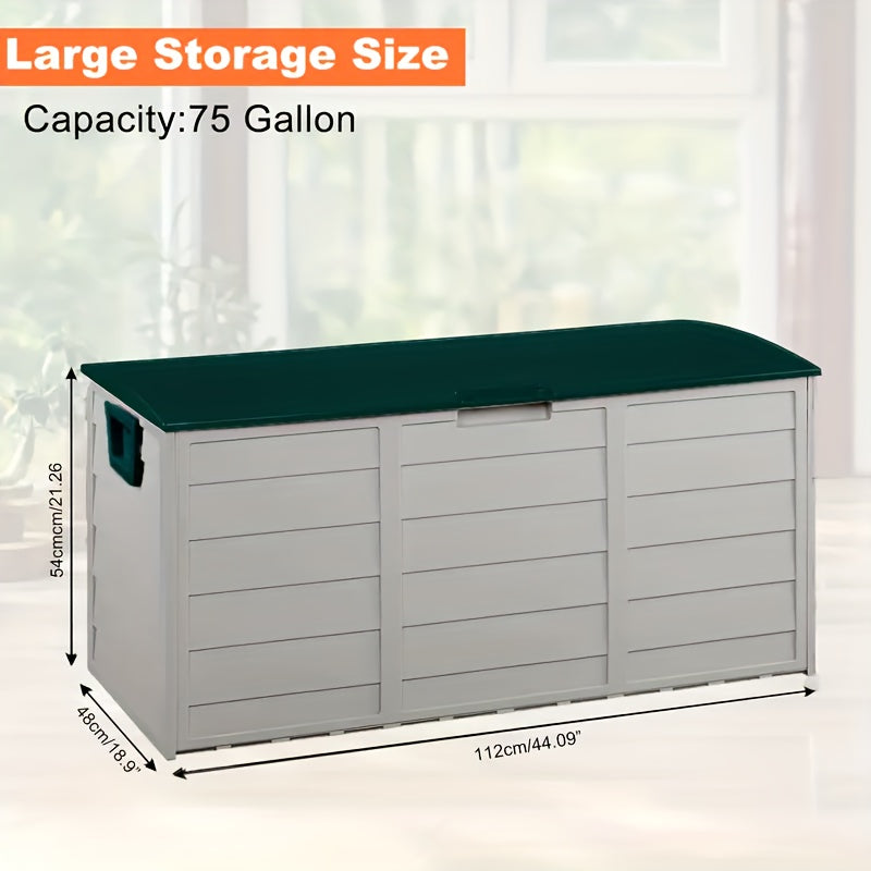 75 Gallon Heavy-Duty Outdoor Deck Box – Waterproof Patio Storage Box with Hinged Lid, Lockable