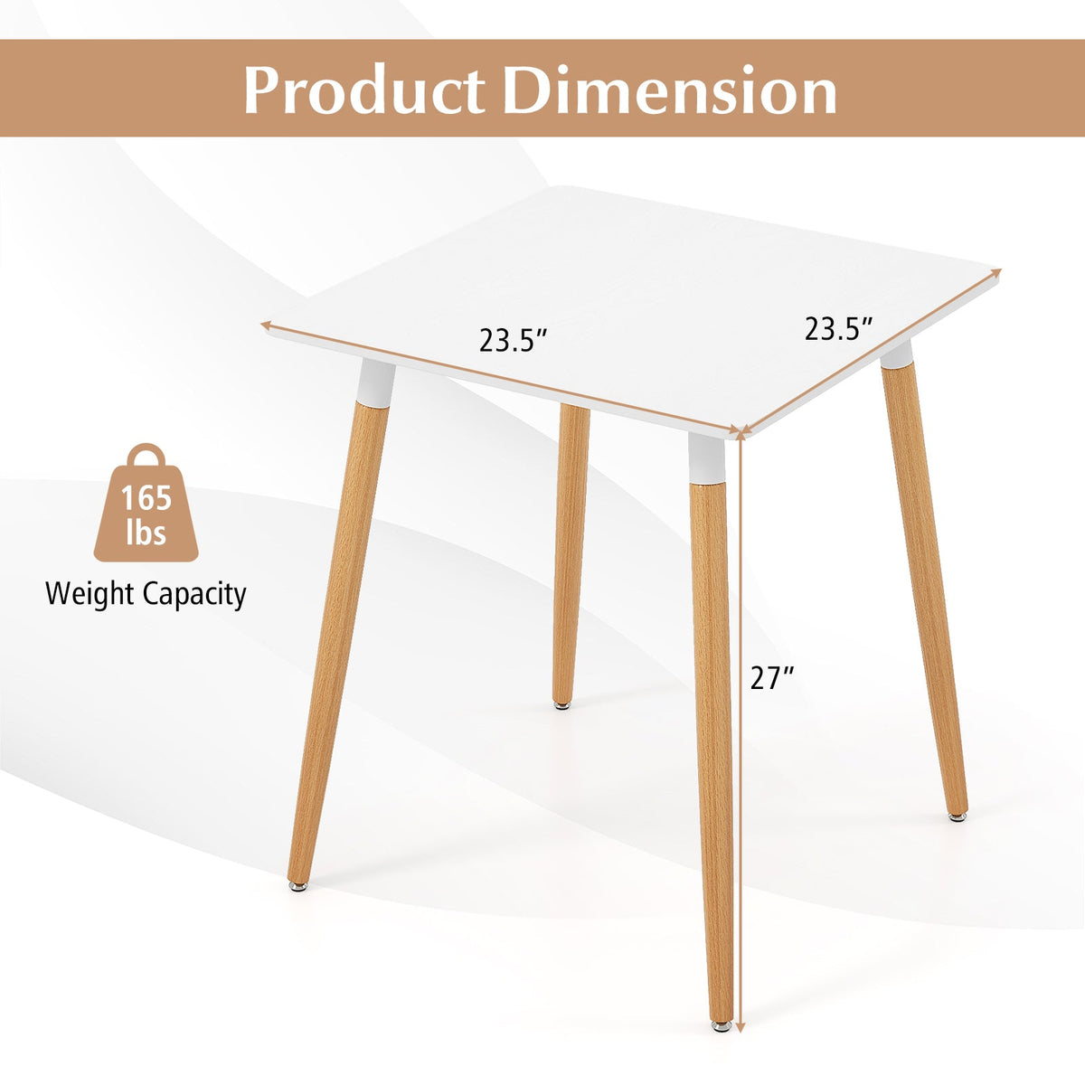 Square Dining Table with Adjustable Foot Pads for Dining Room Kitchen-White