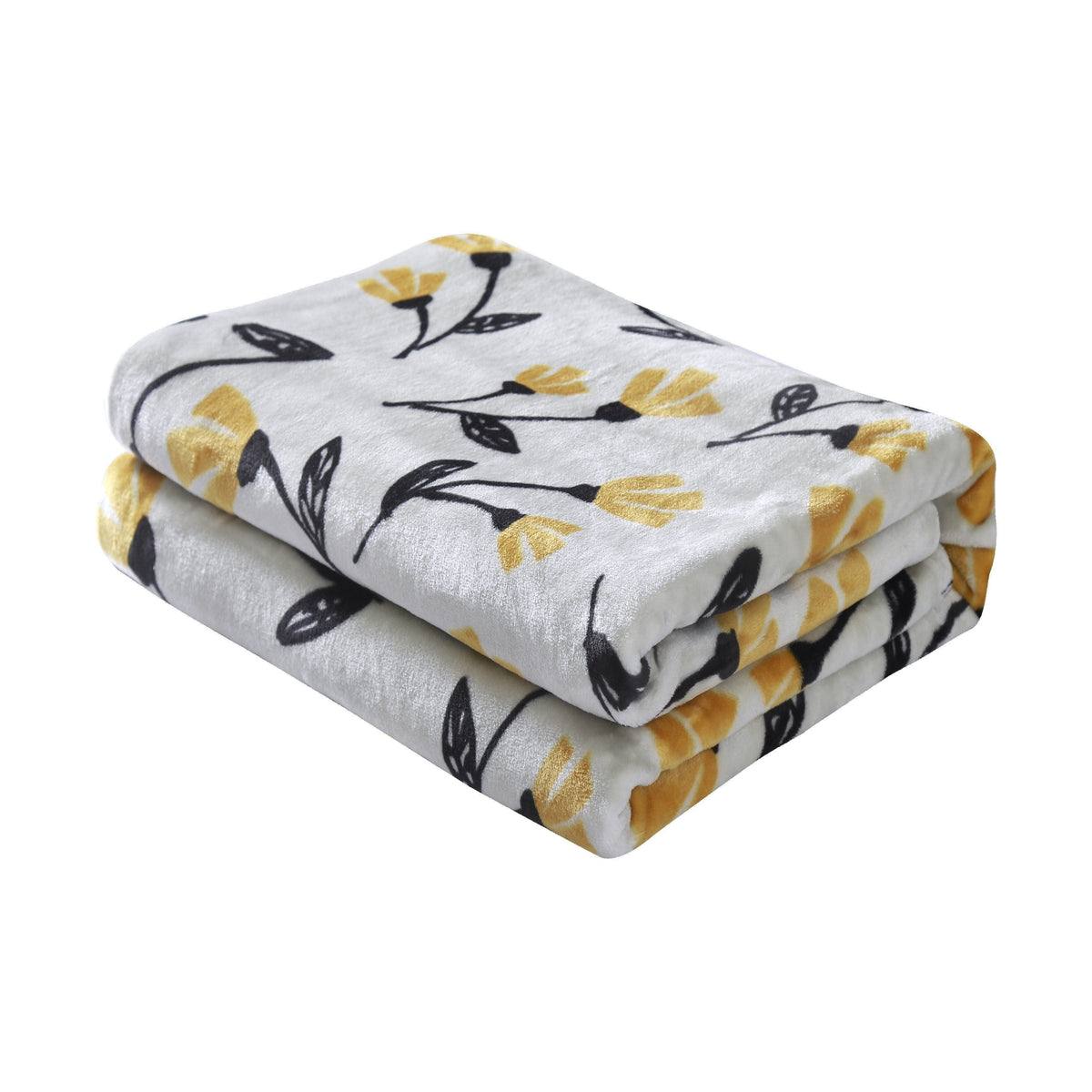 DaDa Bedding Soft Lightweight Fleece Throw Blanket, Yellow Fleur Floral Golden Orange Silver/Grey