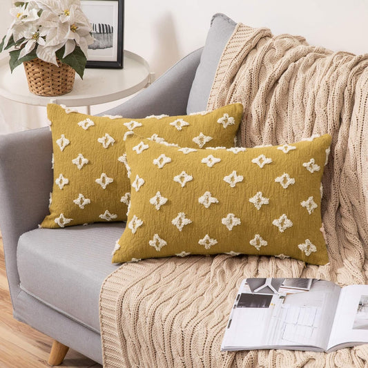 12''x20'' tufted daisy or floral stitch design boho chic lumbar & accent pillow | insert included