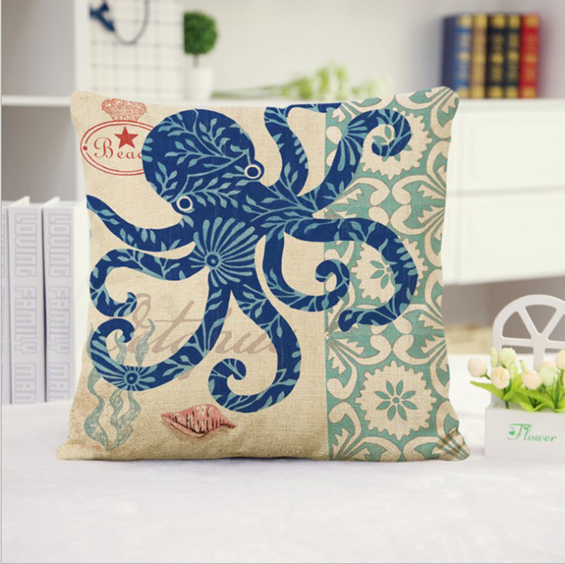 18''x18'' coastal print throw pillow 15 designs nautical & beach themed | rustic seaside accent | insert included