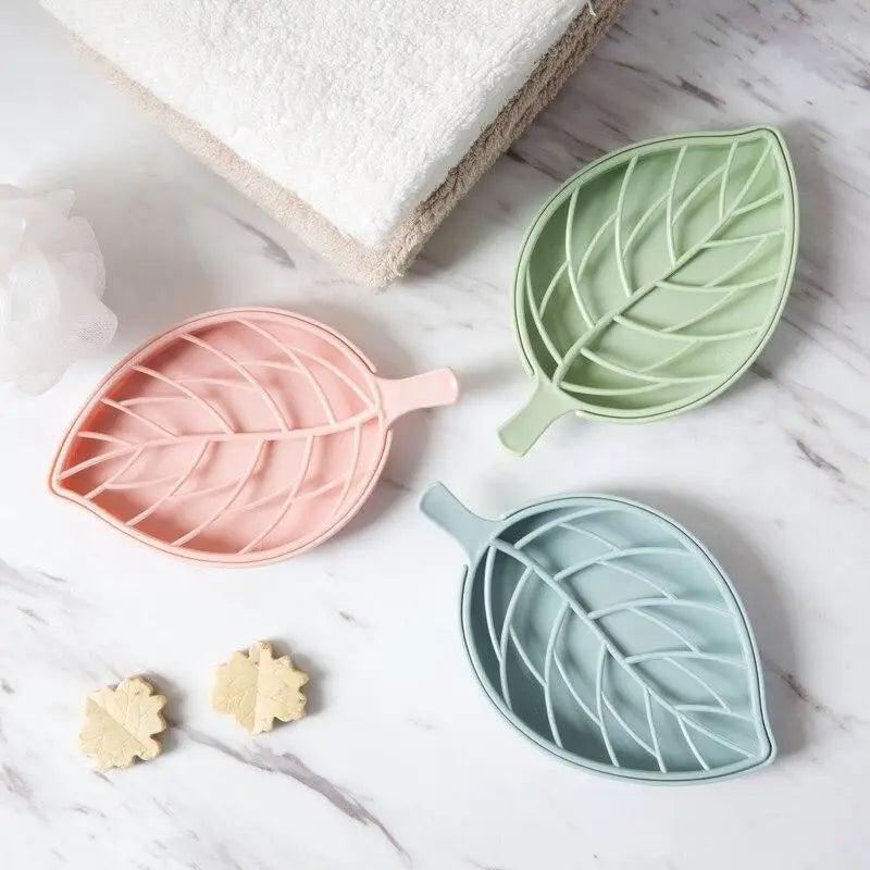 Bathroom, shower, kitchen: Dish Plate Leaf Shape Holder plastic Soap Dispenser Draining