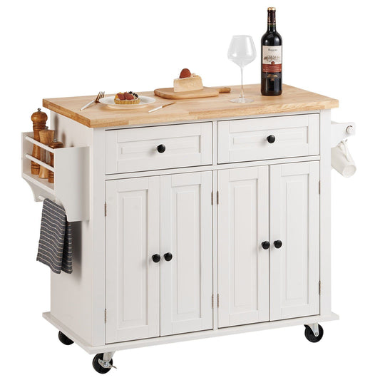 Kitchen Island Cart, Solid Wood Top, 35.4" Width, with Storage Cabinet and Spice Rack