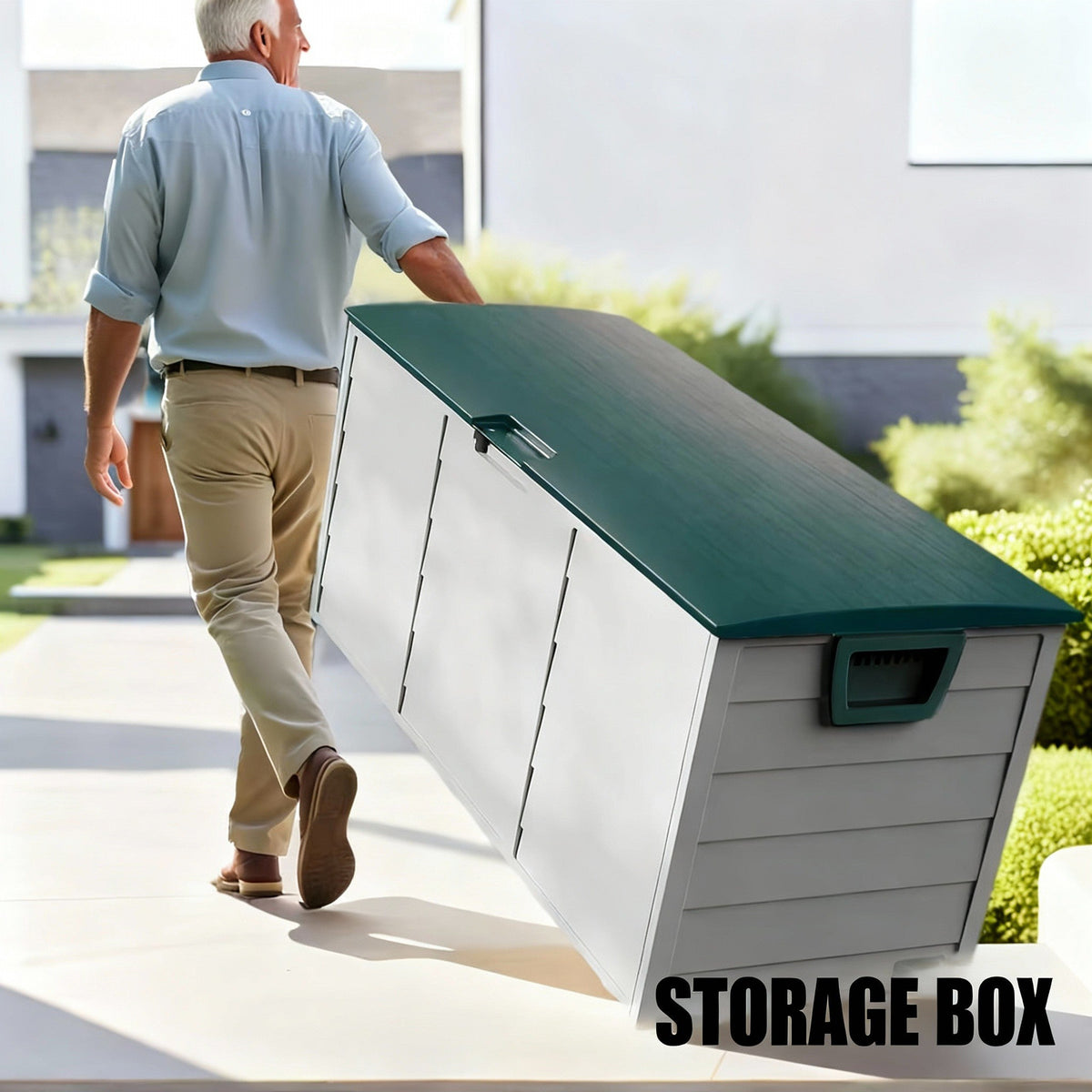 75 Gallon Heavy-Duty Outdoor Deck Box – Waterproof Patio Storage Box with Hinged Lid, Lockable