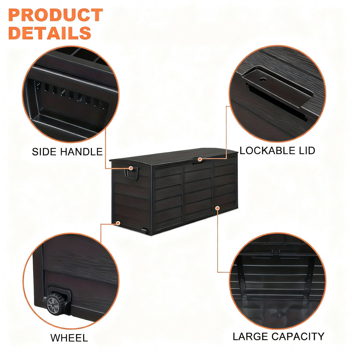 75 Gallon Heavy-Duty Outdoor Deck Box – Waterproof Patio Storage Box with Hinged Lid, Lockable