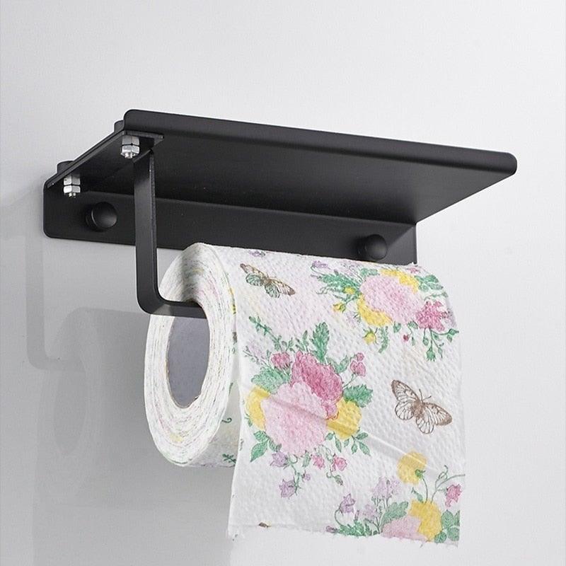NEW: Stainless steel toilet paper holder with Shelf Wall Mounted Modern Paper Towel Adapter