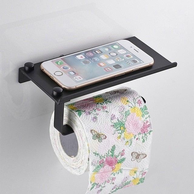 NEW: Stainless steel toilet paper holder with Shelf Wall Mounted Modern Paper Towel Adapter