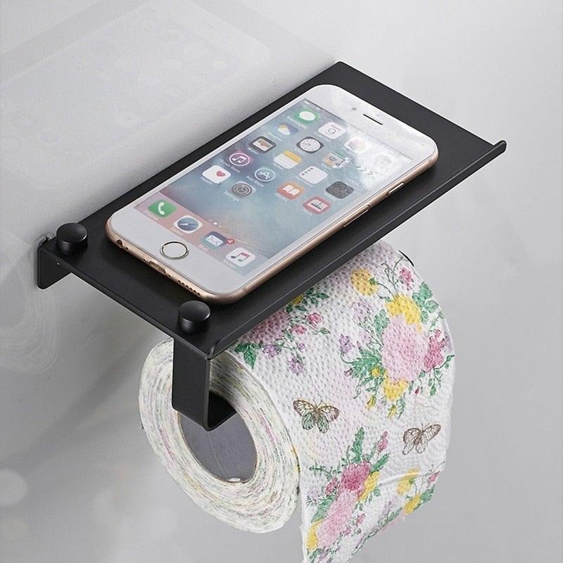 NEW: Stainless steel toilet paper holder with Shelf Wall Mounted Modern Paper Towel Adapter