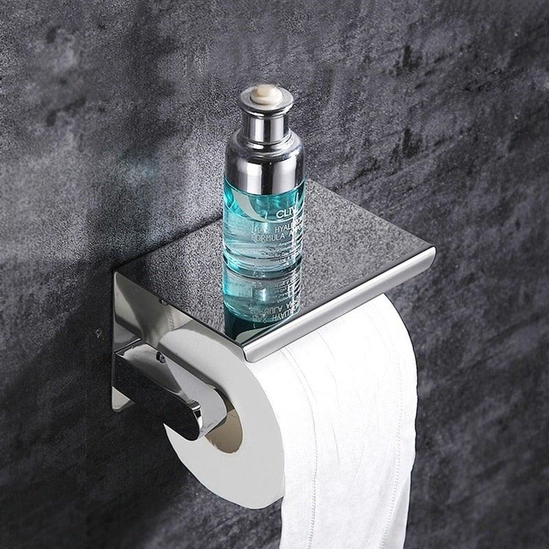 NEW: Stainless steel toilet paper holder with Shelf Wall Mounted Modern Paper Towel Adapter