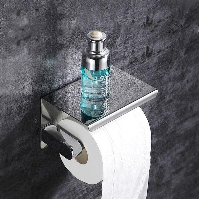 NEW: Stainless steel toilet paper holder with Shelf Wall Mounted Modern Paper Towel Adapter