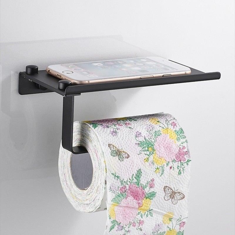 NEW: Stainless steel toilet paper holder with Shelf Wall Mounted Modern Paper Towel Adapter