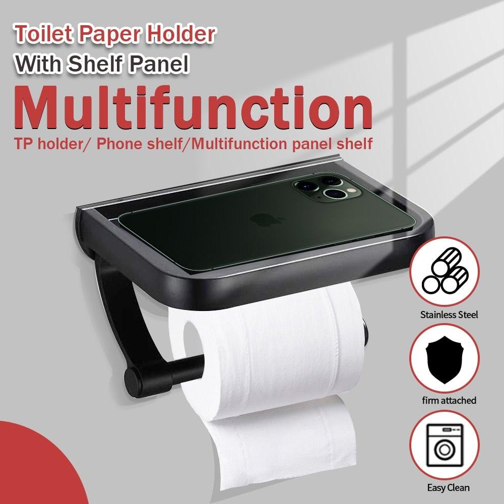 NEW: Stainless steel toilet paper holder with Shelf Wall Mounted Modern Paper Towel Adapter