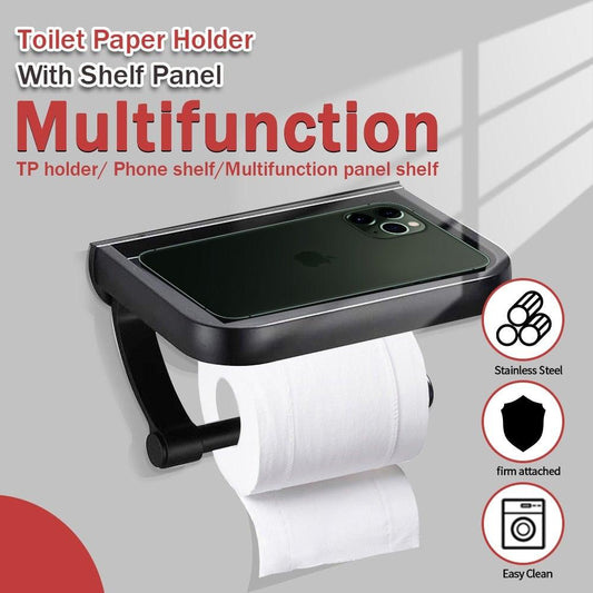 NEW: Stainless steel toilet paper holder with Shelf Wall Mounted Modern Paper Towel Adapter