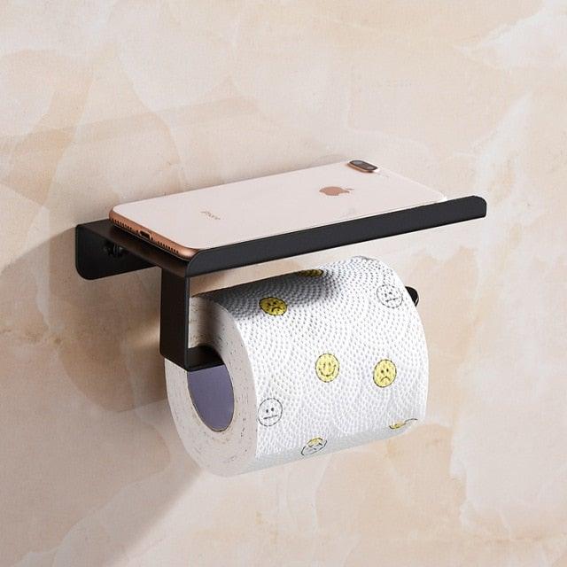 Stainless Steel Bathroom Toilet Paper Holder Wall Mount Roll Holder With Phone Shelf  Brushed Finished