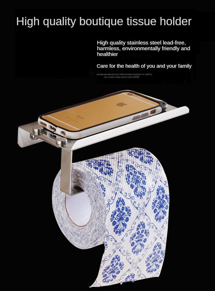 Stainless Steel Bathroom Toilet Paper Holder Wall Mount Roll Holder With Phone Shelf  Brushed Finished