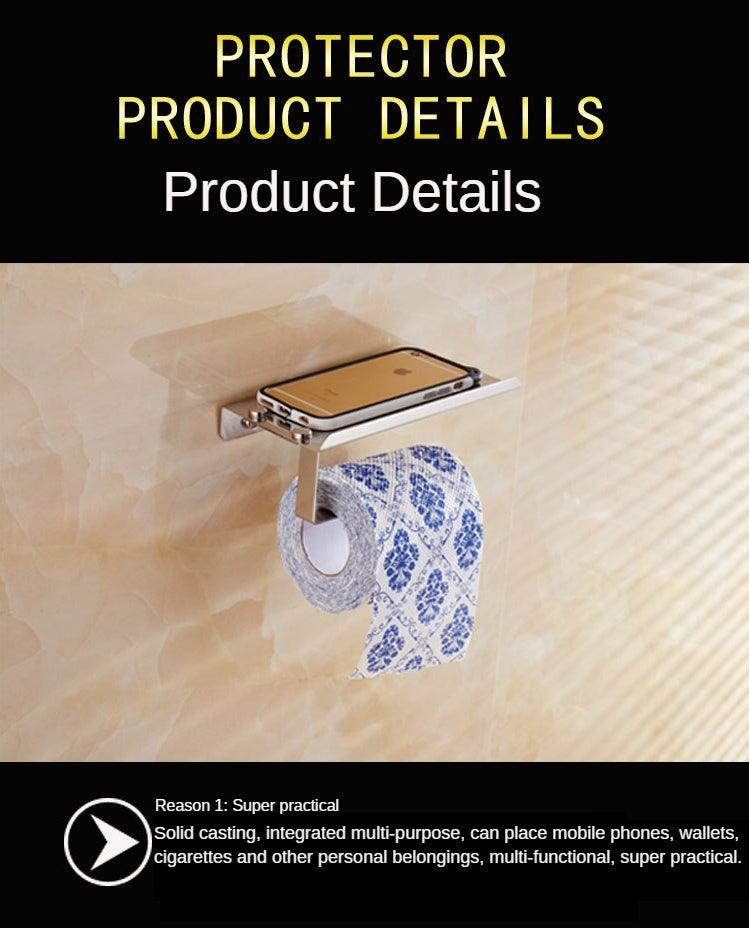 Stainless Steel Bathroom Toilet Paper Holder Wall Mount Roll Holder With Phone Shelf  Brushed Finished