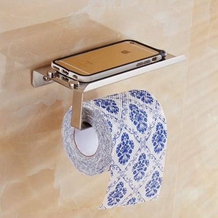 Stainless Steel Bathroom Toilet Paper Holder Wall Mount Roll Holder With Phone Shelf  Brushed Finished