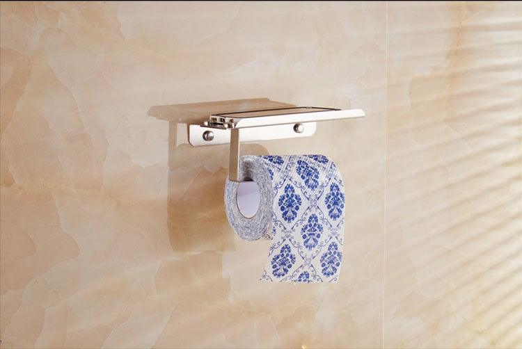 Stainless Steel Bathroom Toilet Paper Holder Wall Mount Roll Holder With Phone Shelf  Brushed Finished